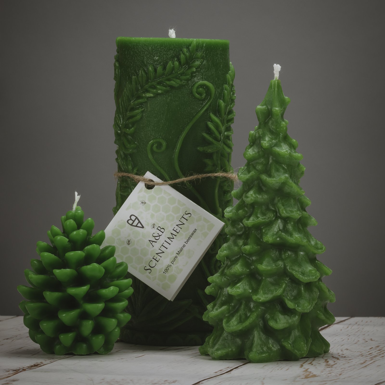 Pack of forest-themed 100% pure beeswax candles