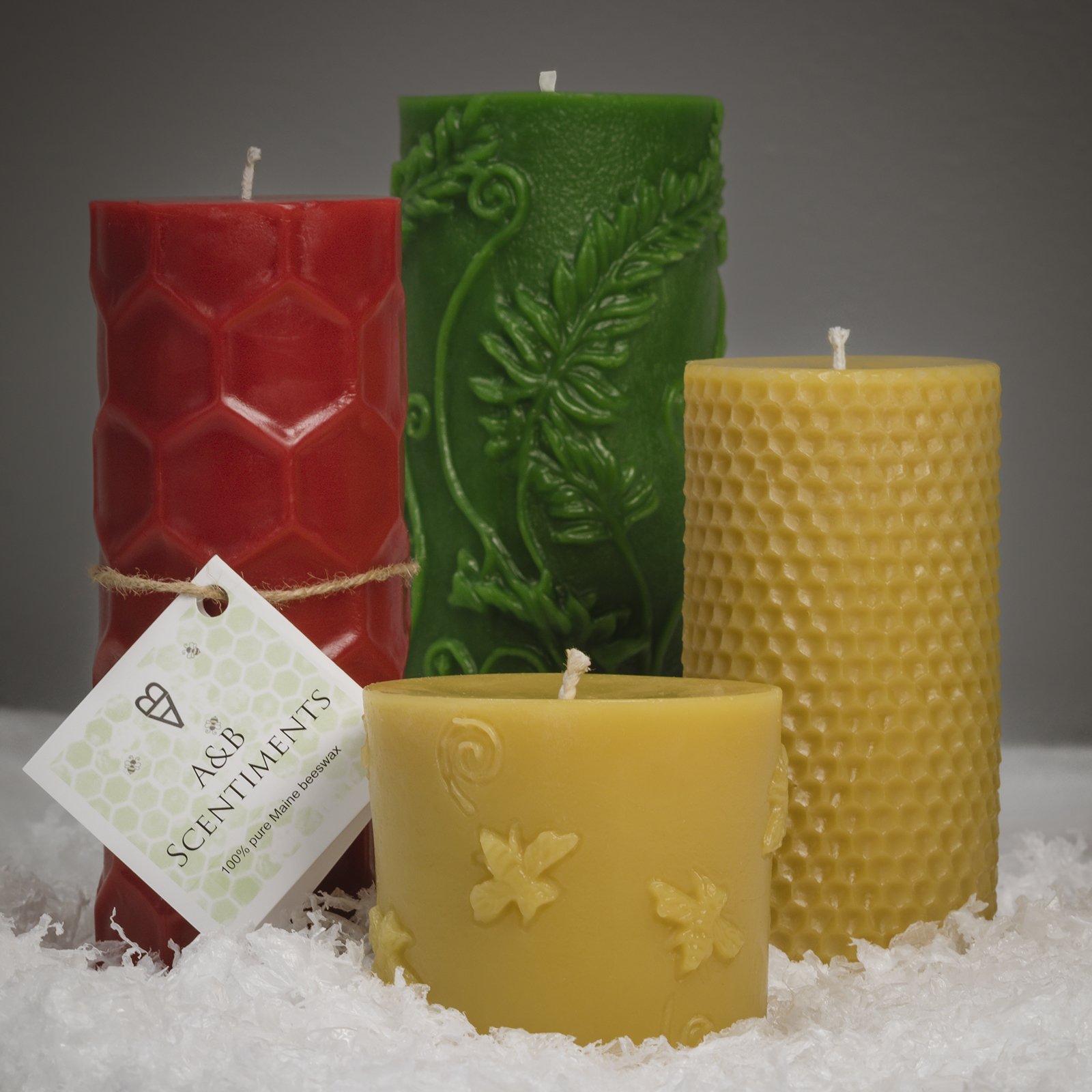 Decorated Pure Beeswax Pillar Candle Set
